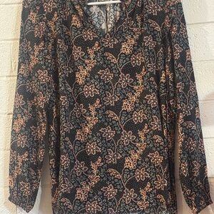 LOFT Black and Orange Floral Blouse